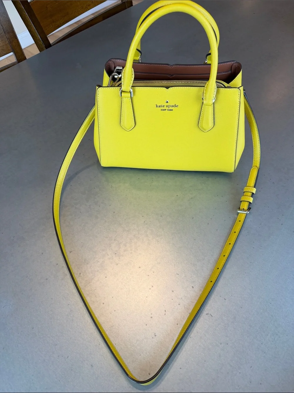 Kate Spade Tippy Small Triple Compartment Grain Leather Satchel In Chartreuse